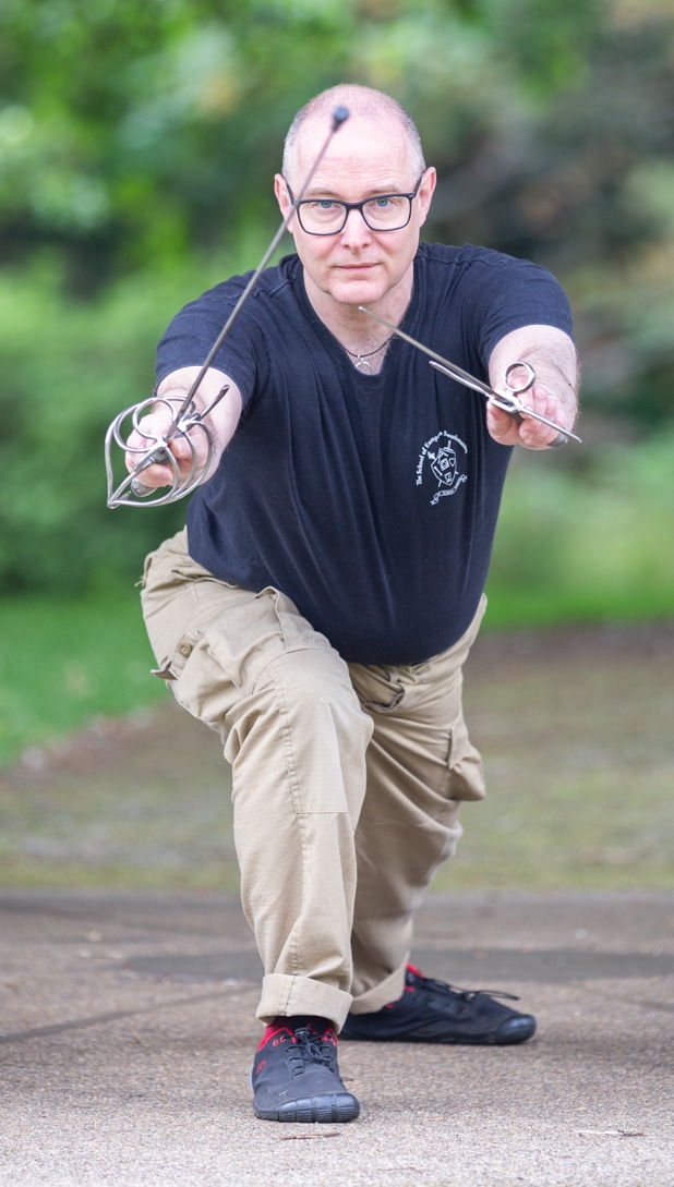 The author Guy Windsor with a rapier and dagger. Photo by Simply C Photography.