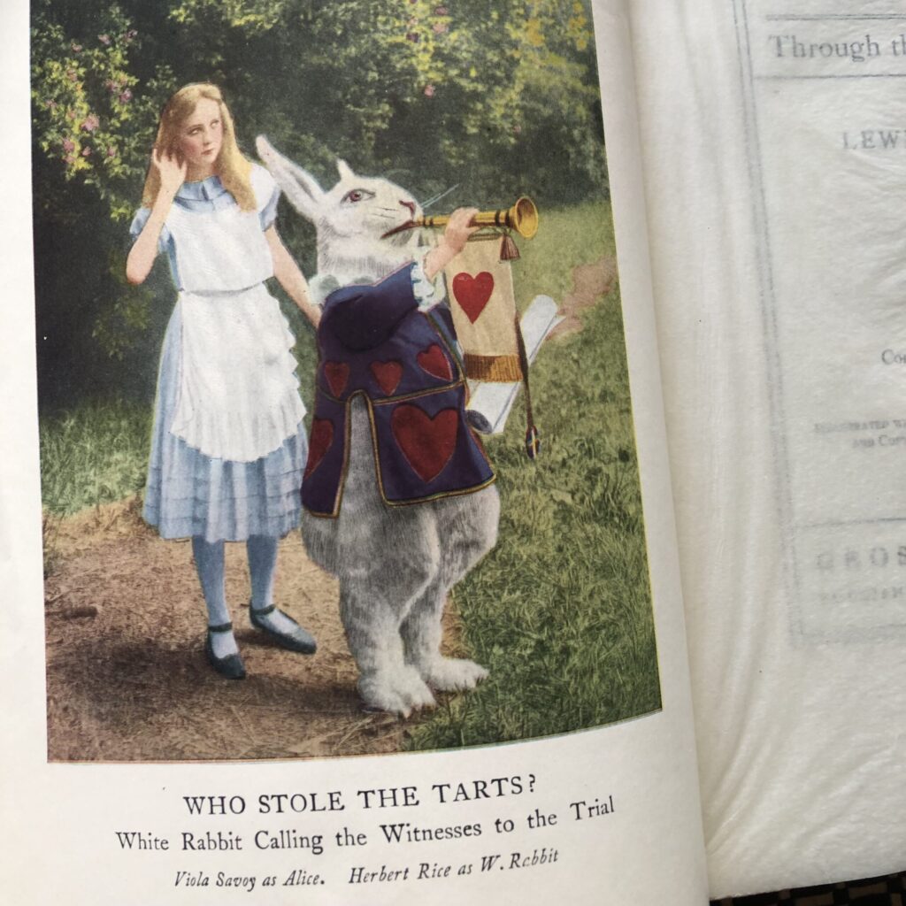 Colored frontispiece showing Alice with the White Rabbit.