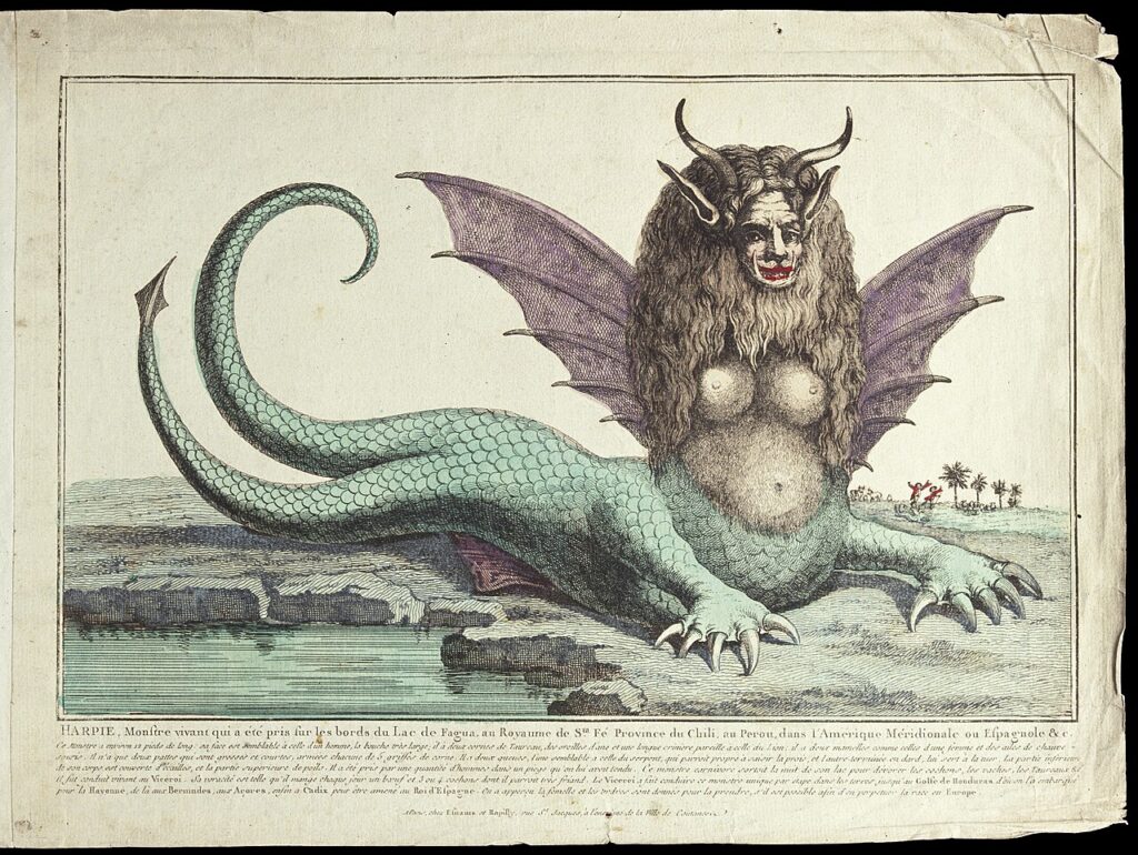 A Victorian-era image of a creature with two tails, devil horns, a lion’s mane, and a mermaid’s torso gives us the side eye.