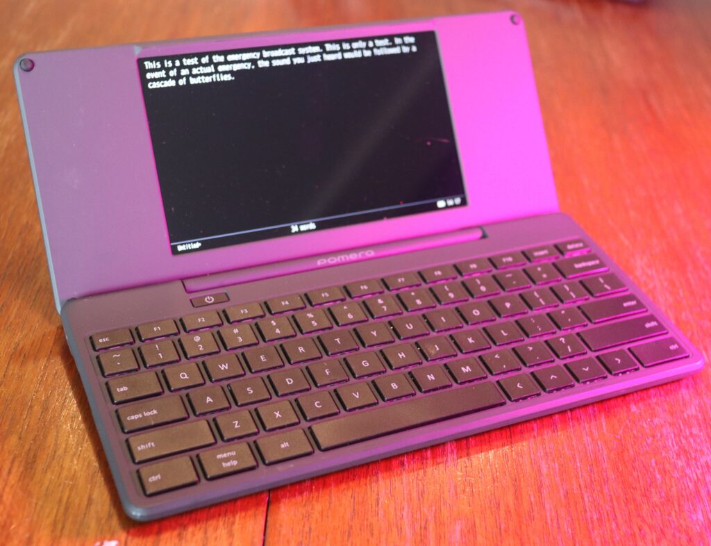 The Pomera D250US. It looks like a laptop with a 2x1 screen encased in a 3x1 flap.