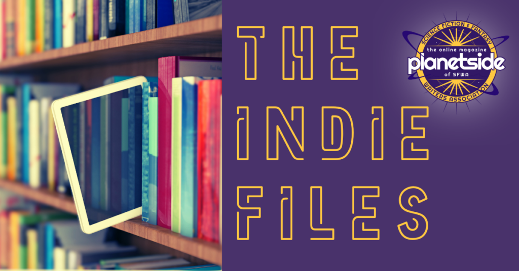 An image of a bookshelf with an ebook reader and the series title, The Indie Files, with the Planetside logo.